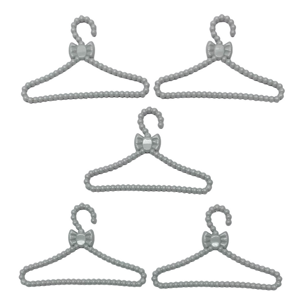 Set Of 5x Monster High Doll Size Plastic Silver Gray Color Clothes Hangers