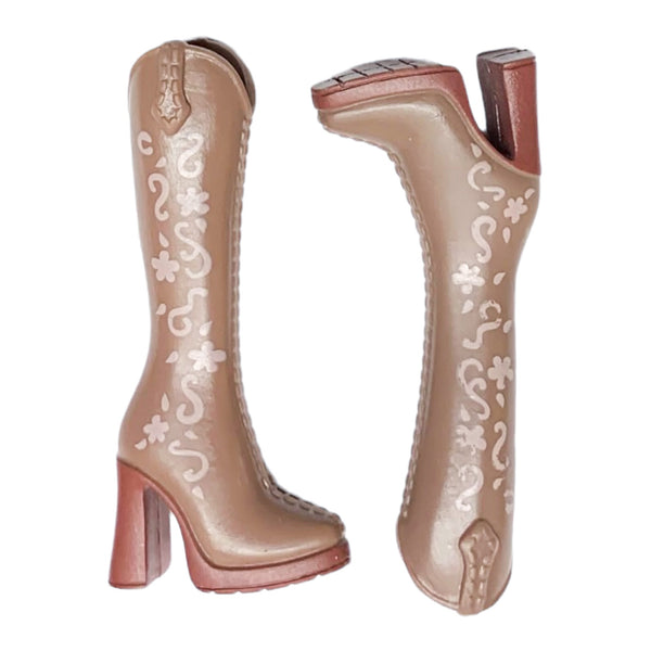 Mattel Barbie My Scene Doll Replacement Shoes Tall Floral Taupe Mauve Boots