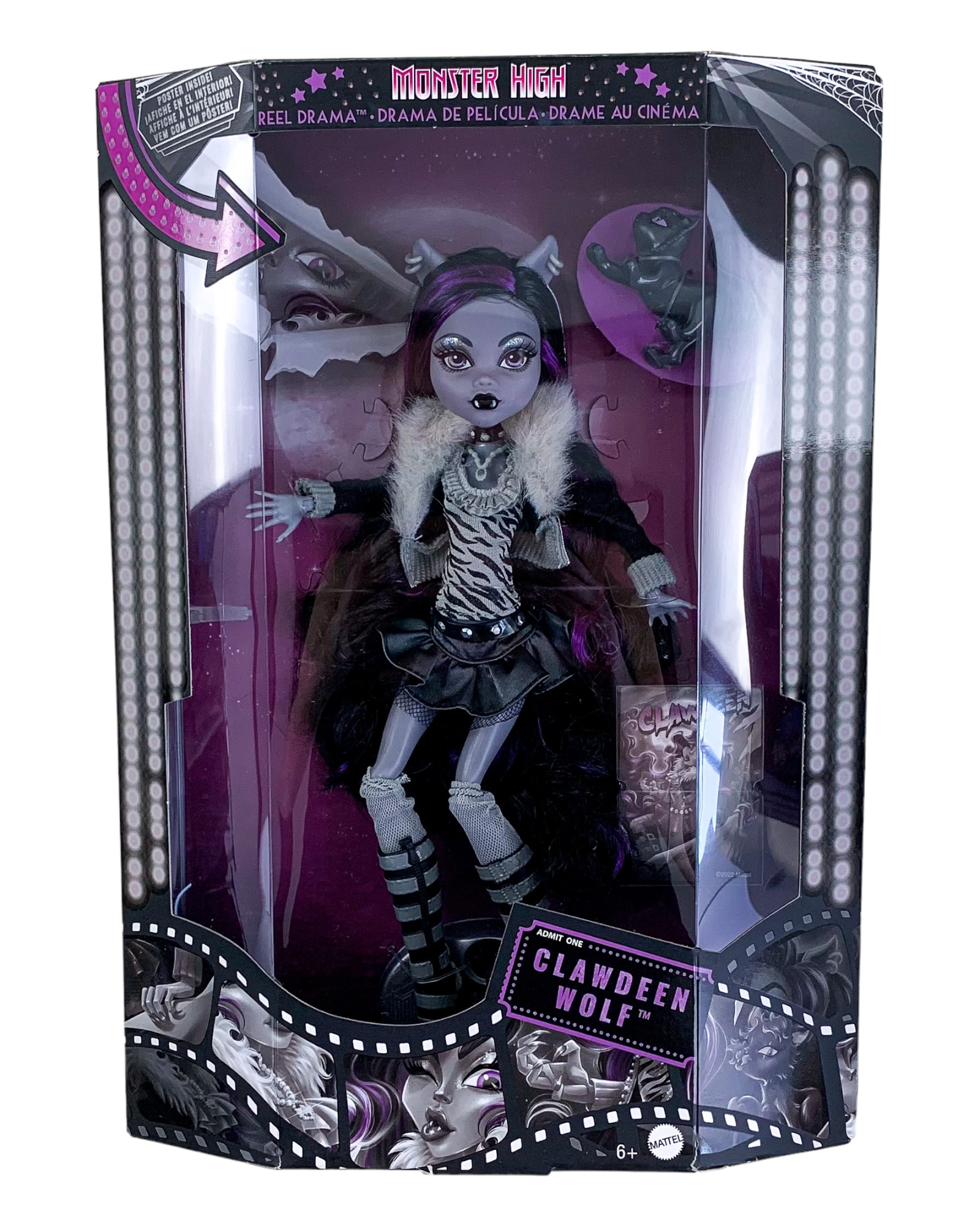  Monster High Doll, Clawdeen Wolf in Black and White, Reel Drama  Collector Doll, Doll-Size and Life-Size Posters, Horror Flick Theme, Toys  and Gifts, Multicolor (HKN28) : Toys & Games